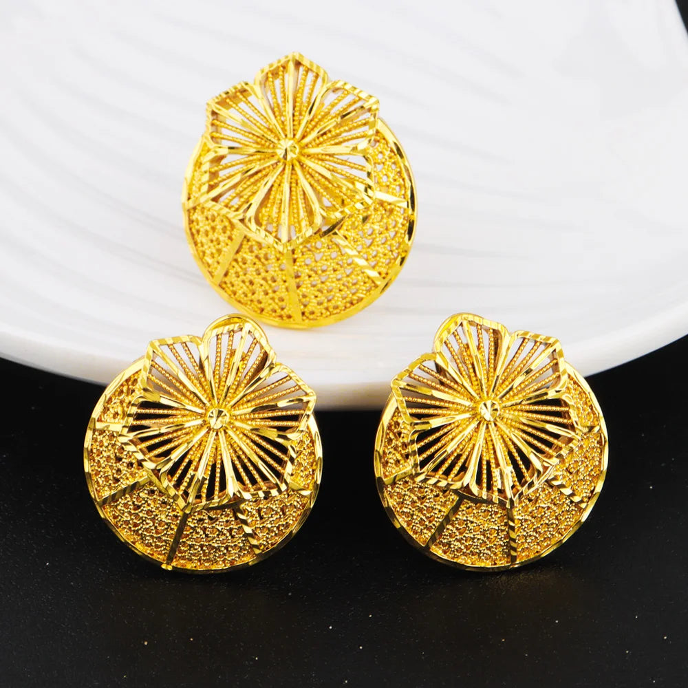 Nigerian Jewelery Set Wedding Jewelry For Women Dubai Gold Color Warped Geometry Necklace Earrings Bridal Wedding Party Gift