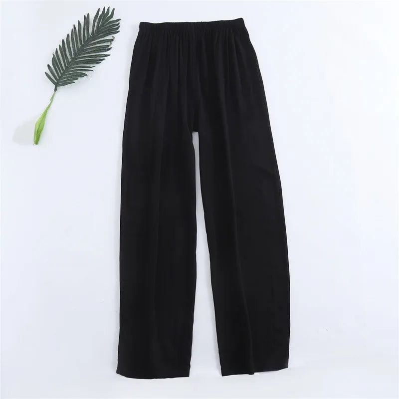 Summer Men Casual Trousers Cool and Comfortable Sleep Bottoms Viscose Joggers + Straight Pajama Pants Solid Pijama Mujer