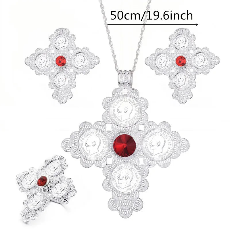 Ethiopian Necklace Earrings Ring African Bridal Jewellery Sets Habesha Eritrea Wedding Coin Jewelry