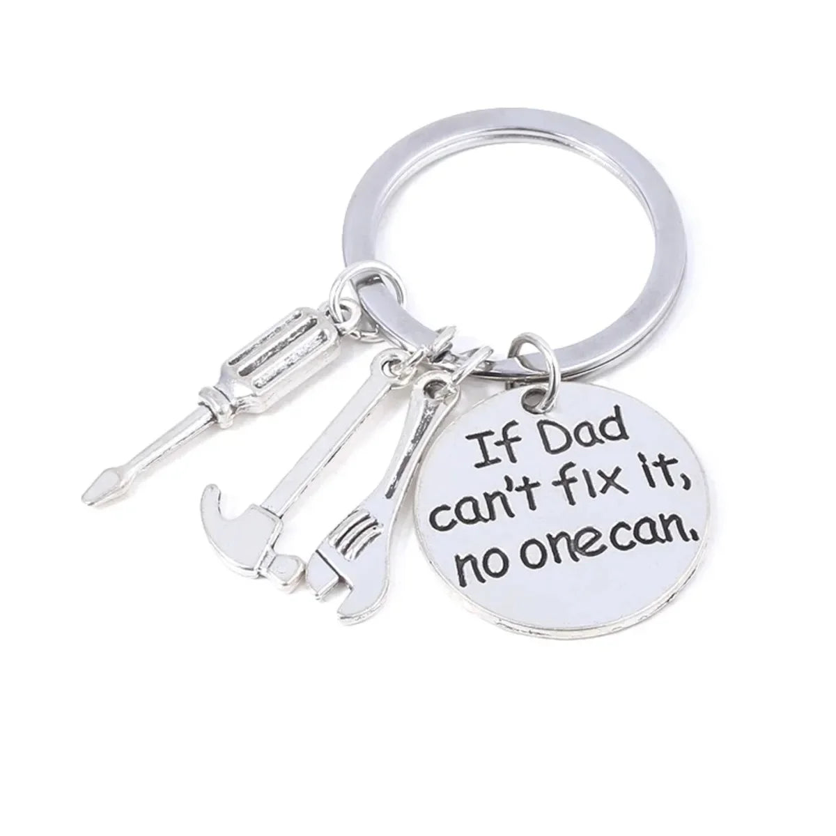 Hand Tools Themed Keychain 'If Dad Can't Fix It No One Can' Pendant Fathers Day Gift for Men Jewelry