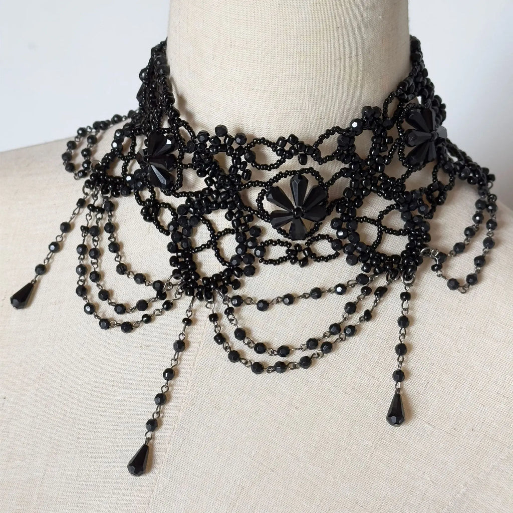 Gothic Victorian Handmade Necklace For Women Girls Boho Tassel Sexy Downton Abbey Choker Punk Dark Loli Style Halloween Jewelry