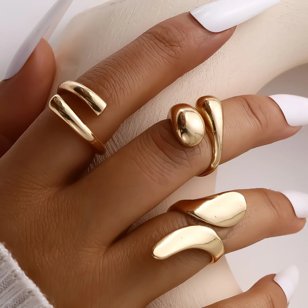 14 Piece Simple Luxury Ring Set for Women Fashion Smooth Wide Face Irregular Geometric Rings Daily Party Wear Jewelry Gifts New