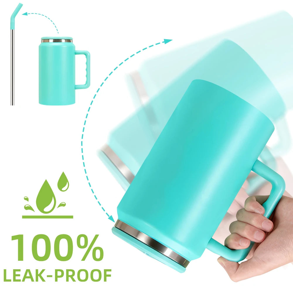 1500ML Thermos Bottle Stainless Steel Tumbler Vacuum Insulated Coffee Cup With Handle and Straw Leak proof Travel Coffee Mug