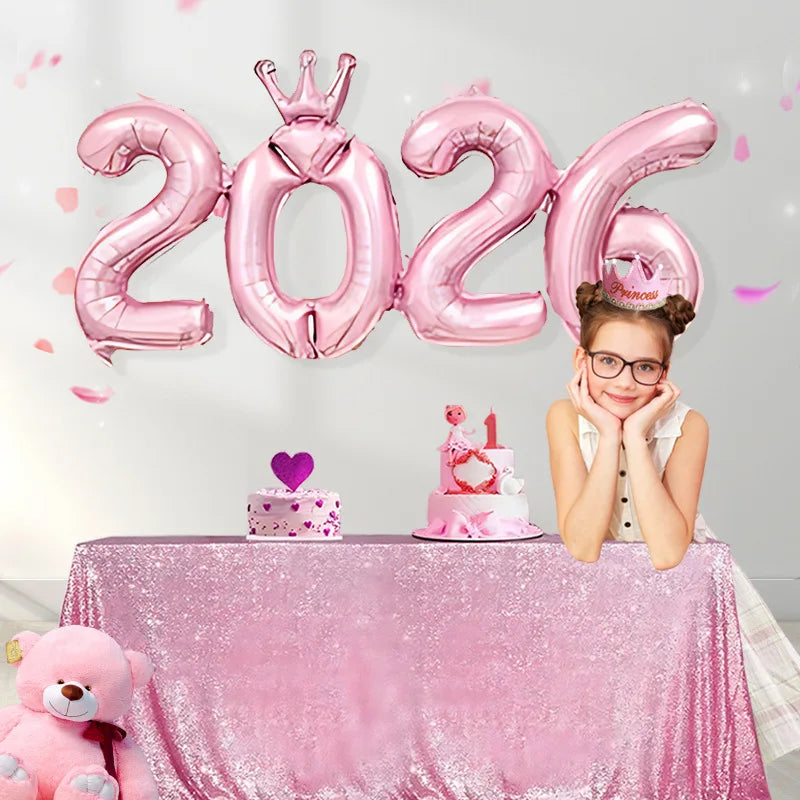 2026 Gold Crown Foil Number Balloons for 2026 New Year Christmas Eve Festival Party Supplies Decorations Christmas Home Decor