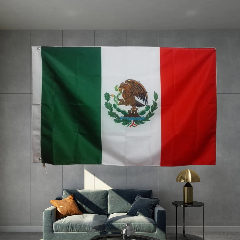 MEXICO National Flag  Country Banner  Periods Graphic Custom Printed Polyester Shaft Cover Brass Grommet