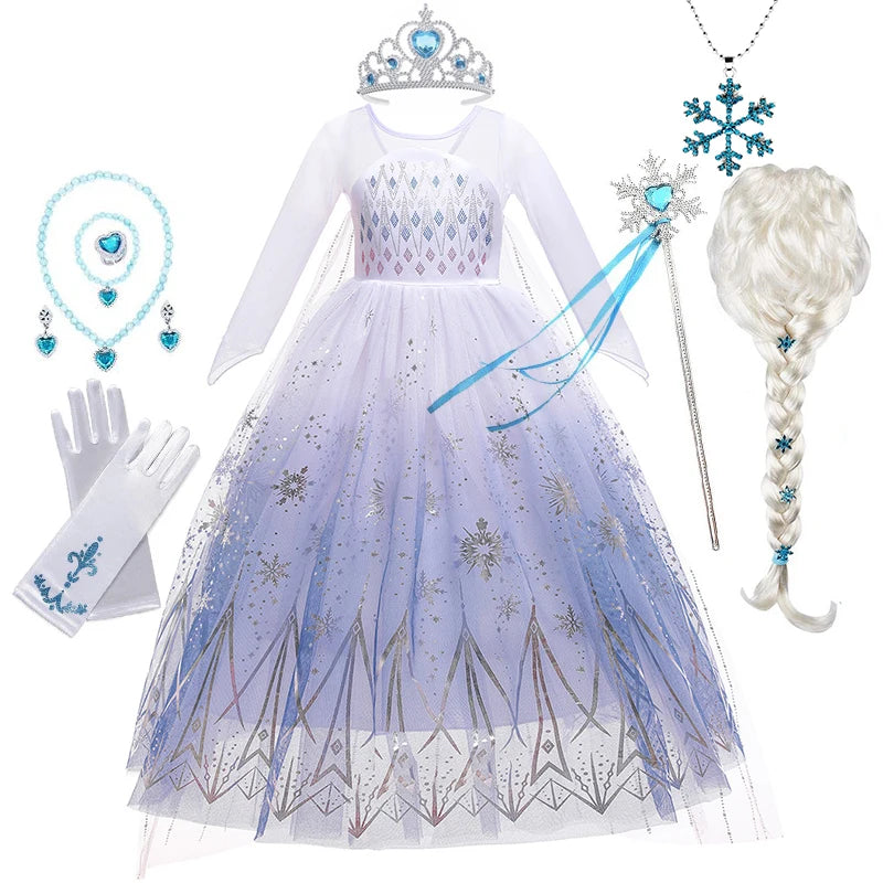 Disney Kid Girls Cosplay Frozen Elsa Mesh Costumes Snow Queen Elsa Princess Long Dress Halloween Party Carnival Clothes Vestido