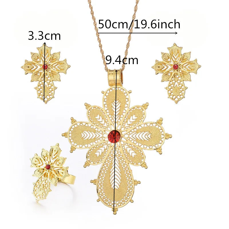 Ethiopian Necklace Earrings Ring African Bridal Jewellery Sets Habesha Eritrea Wedding Coin Jewelry