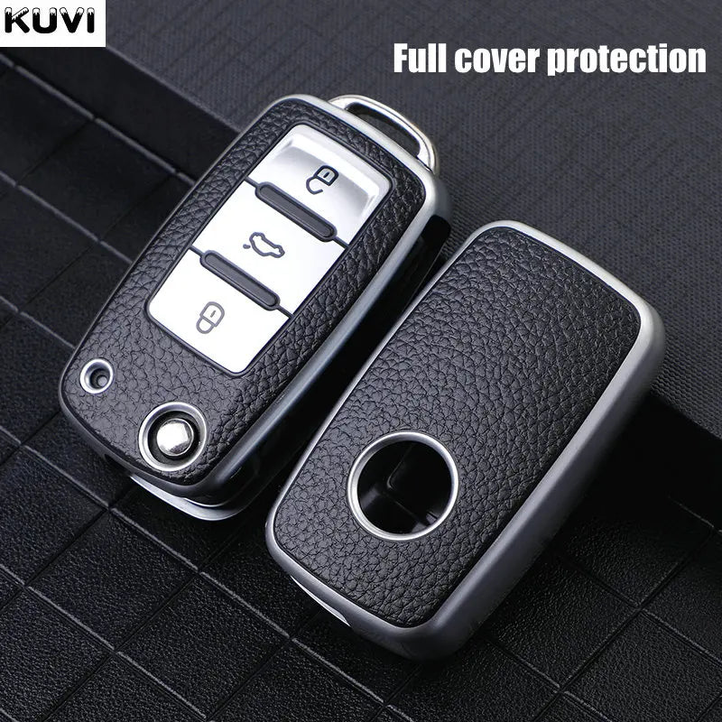 Leather TPU Car Key Case Car Key Full Cover Protection Bag for VW Volkswagen Polo Tiguan Passat Golf Jetta Lavida Skoda Octavia
