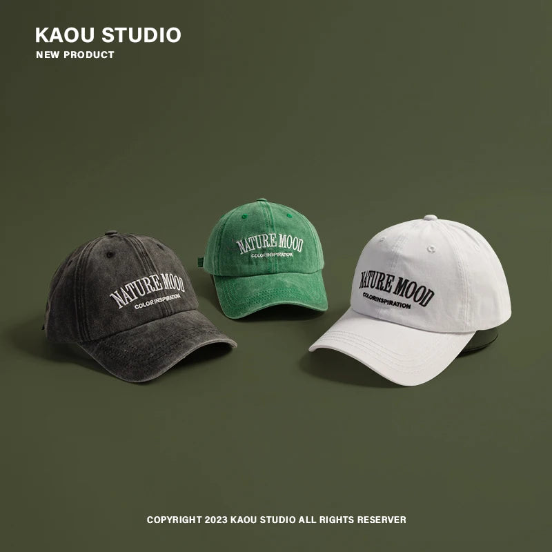 Summer Sun-Proof Washed Denim Peaked Cap Women's American Letter Embroidered Trendy Men's Baseball Cap Sun Protection Hat