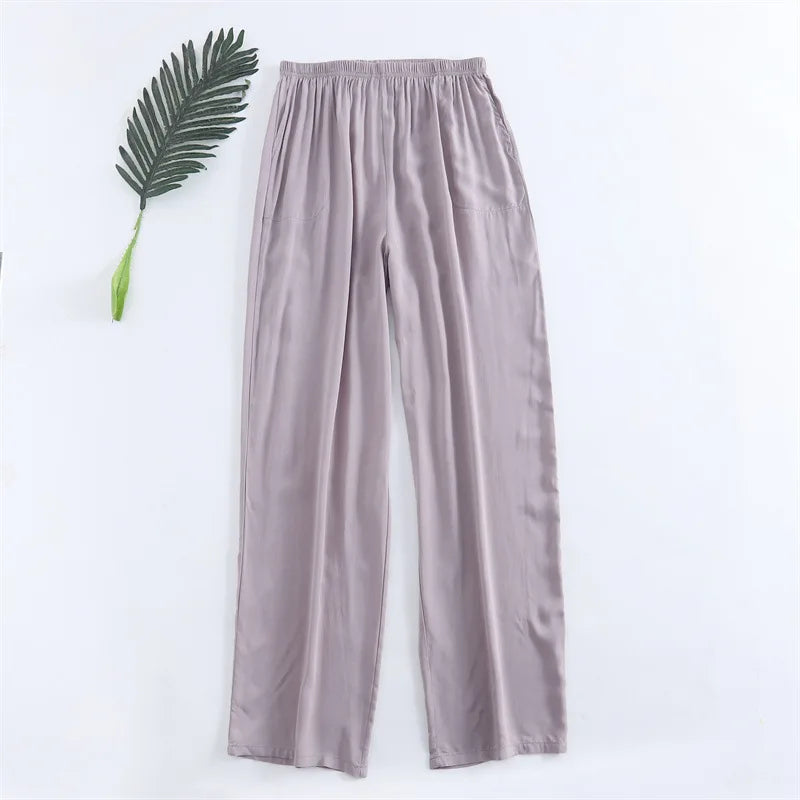 Summer Men Casual Trousers Cool and Comfortable Sleep Bottoms Viscose Joggers + Straight Pajama Pants Solid Pijama Mujer