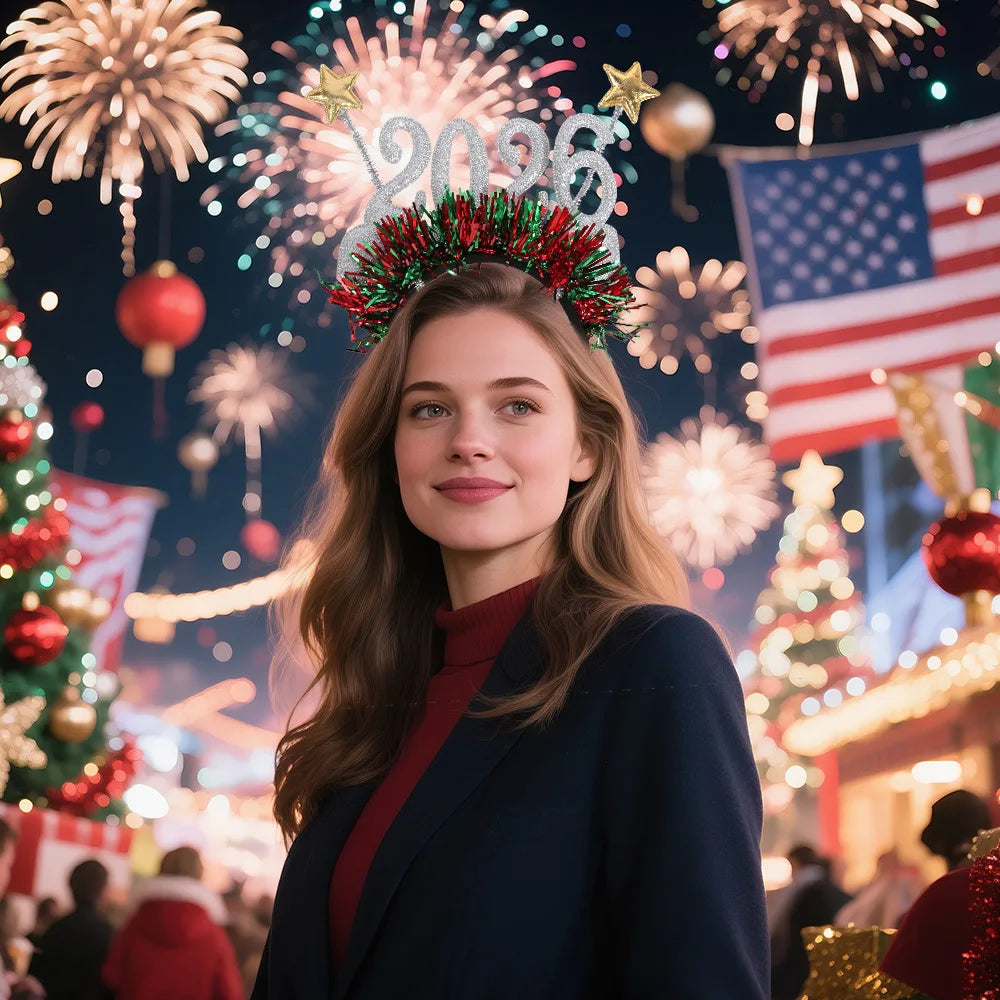 2026 Christmas Star Color Strip Headband New Year's Eve Digital Creative Party Decoration Head Buckle