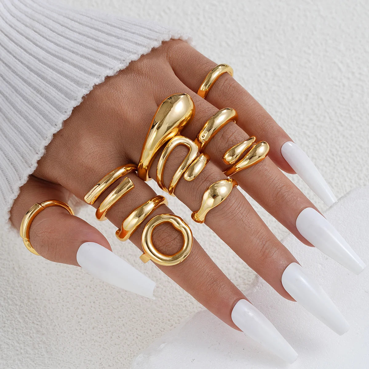 14 Piece Simple Luxury Ring Set for Women Fashion Smooth Wide Face Irregular Geometric Rings Daily Party Wear Jewelry Gifts New