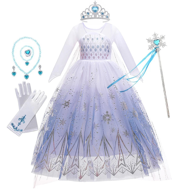 Disney Kid Girls Cosplay Frozen Elsa Mesh Costumes Snow Queen Elsa Princess Long Dress Halloween Party Carnival Clothes Vestido