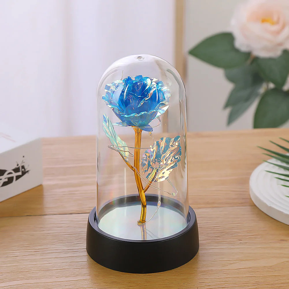 Valentines Day Gift for Girlfriend Eternal Rose LED Light Foil Flower In Glass Cover Mothers Day Wedding Favors Bridesmaid Gift