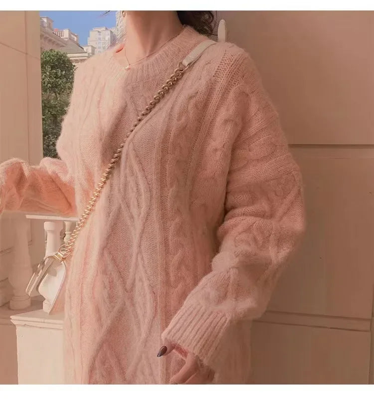 Sweater Woman Winter 2023 Round Neck Bottoming Twist Sweater Lazy Wind Loose Casual Knit Pullover Long Sleeve Pullover Jumper