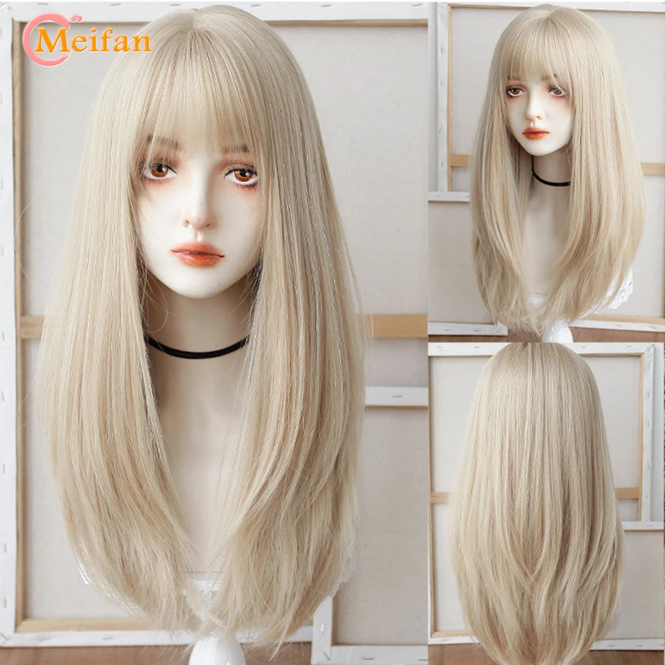 MEIFAN Synthetic Long Straight Lolita Wig with Bang Red Ombre Black Cosplay Party Halloween Christmas Wavy Curly Harajuku Wig