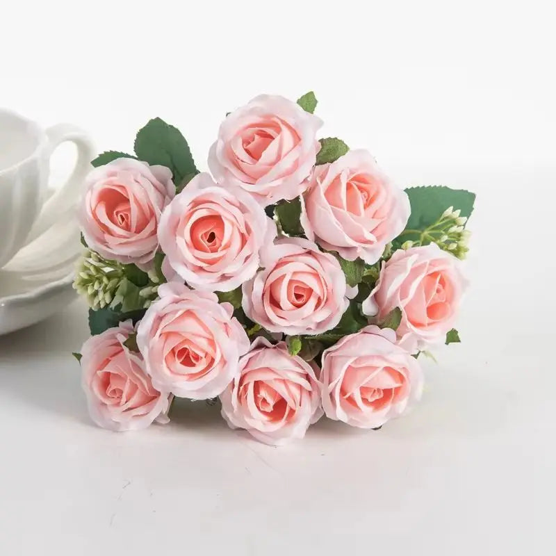 10 Heads Artificial Flowers Scrapbooking Silk Roses Christmas Wedding Party Bouquet Household Products Vases for Home Decoration