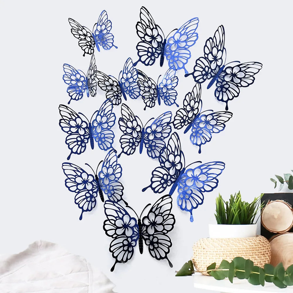12Pcs/set 3D Hollow Butterfly Wall Stickers Wall Decor for Living Room Wedding Party Decoration Butterflies Decal Stickers