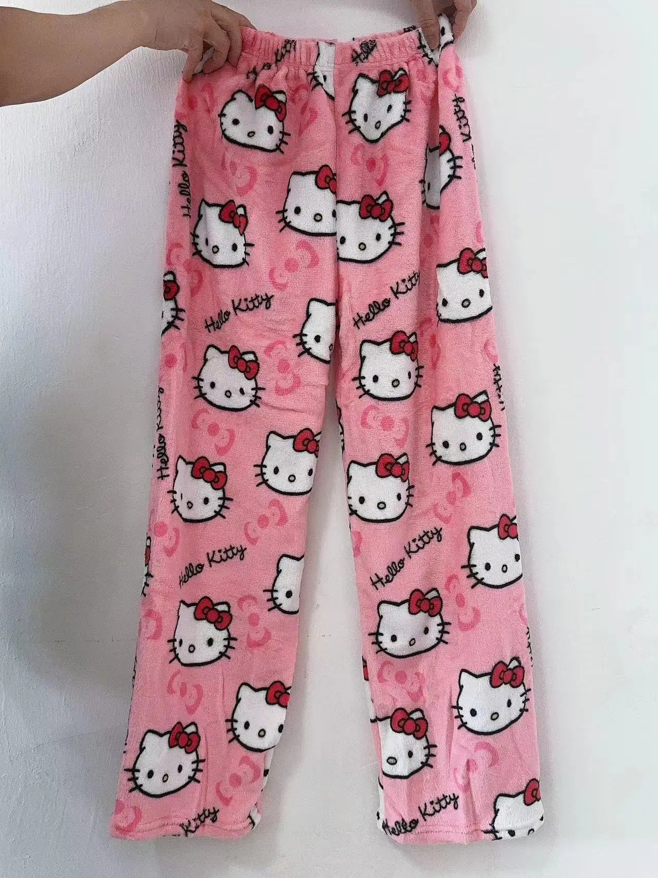 Sanrio Hello Kitty Pajama Pants Flannel Cartoon Fashion Trousers Autumn Winter Plush Casual Home Pant Comfortable Cute Pajamas