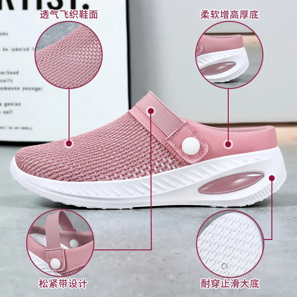 2025 New Breathable Women's Slippers Soft Sole Casual Beach Shoes Breathable Lazy Half Drag Women's Shoes