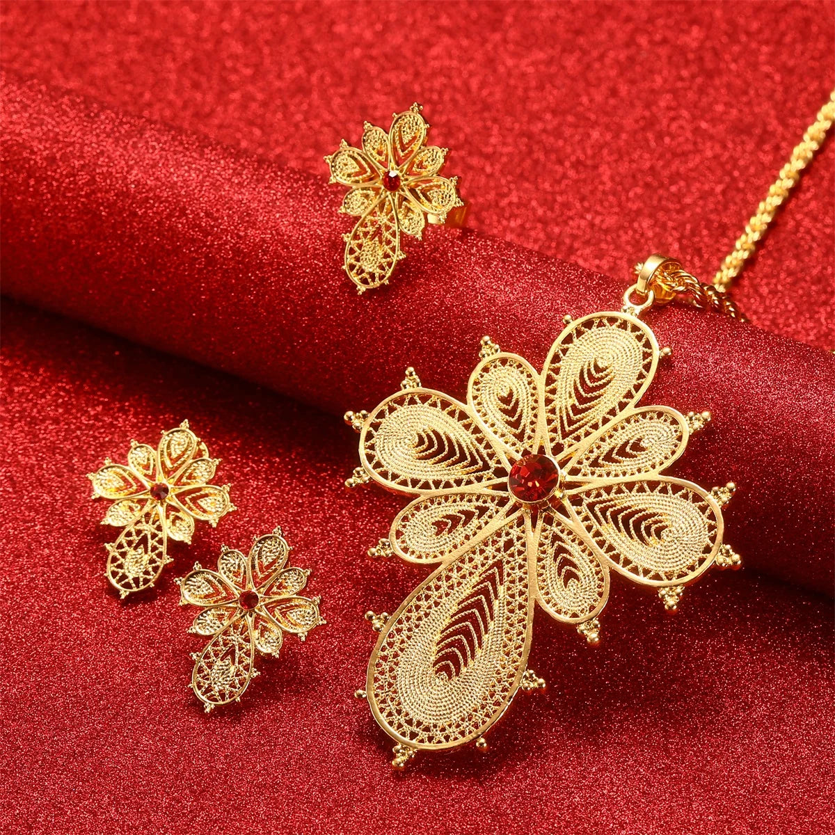 Ethiopian Necklace Earrings Ring African Bridal Jewellery Sets Habesha Eritrea Wedding Coin Jewelry