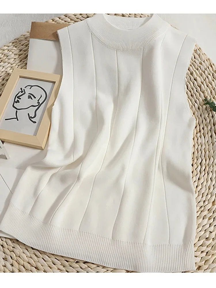 Spring Women Knitted Green Tank Tops Women Thin Tops Basic Casual Tank Tops O-neck Tees Sleeveless Tops For Women