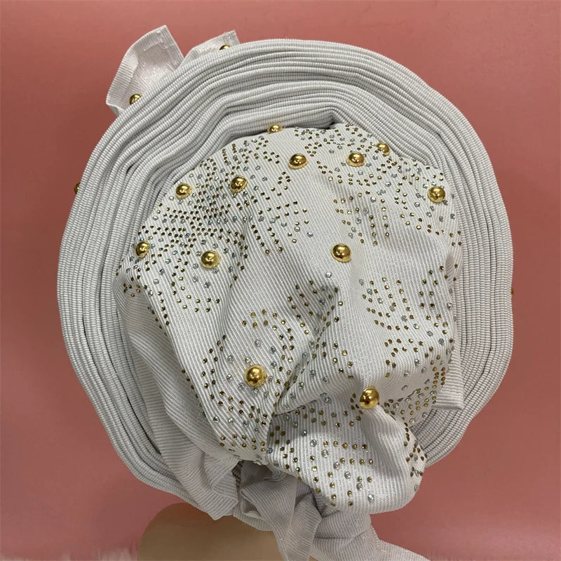 Nigerian gel headgear, with stone bead, already made auto, turban, afro aso ebi gel aso oke, wide brim headgear 7L111802