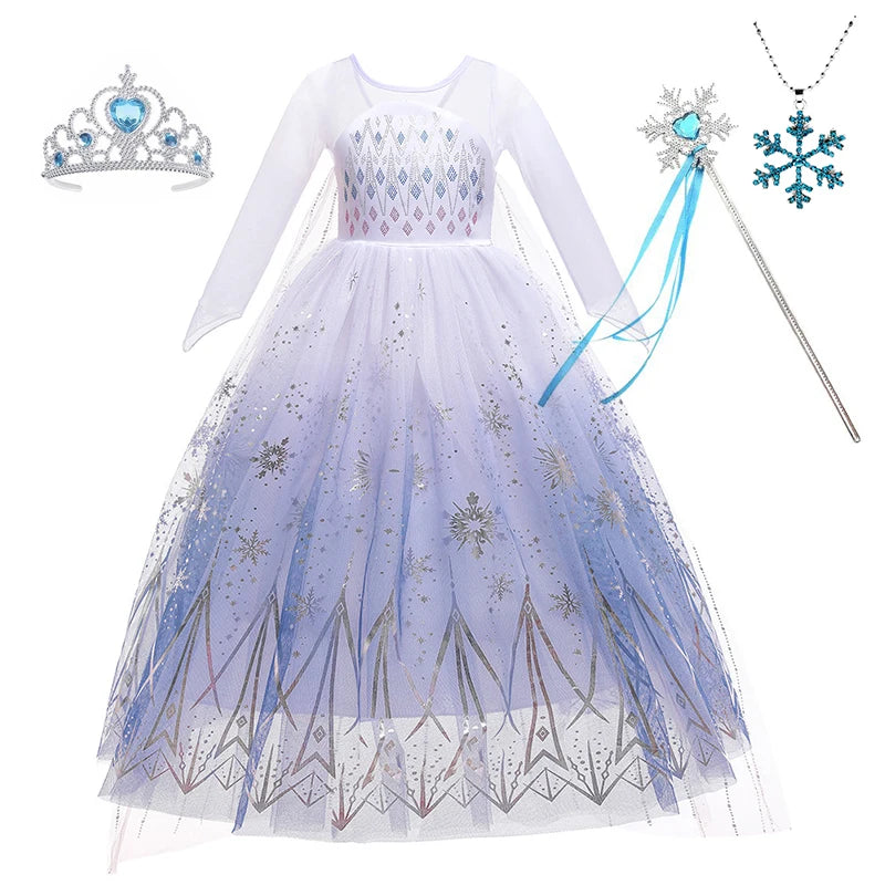 Disney Kid Girls Cosplay Frozen Elsa Mesh Costumes Snow Queen Elsa Princess Long Dress Halloween Party Carnival Clothes Vestido