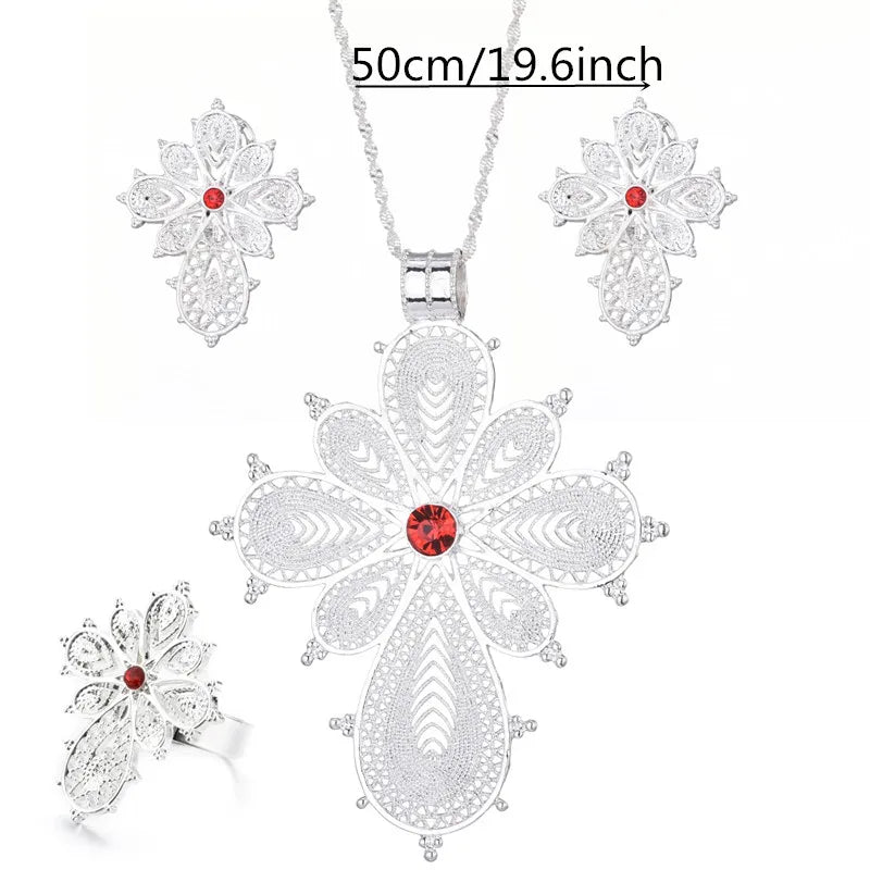 Ethiopian Necklace Earrings Ring African Bridal Jewellery Sets Habesha Eritrea Wedding Coin Jewelry