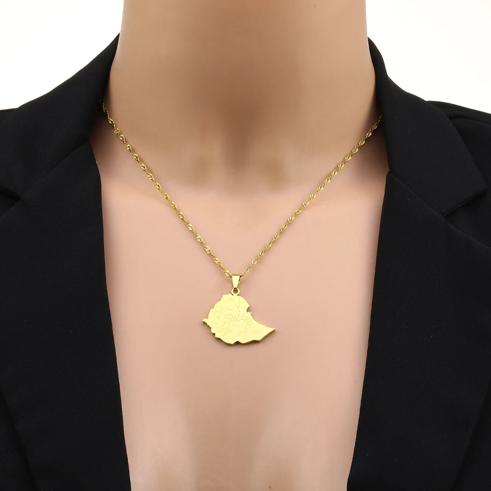 Fashion Ethiopia Map With City Name Pendant Necklaces Women Girls Stainless Steel Ethiopians Birthday Party Jewelry Gifts