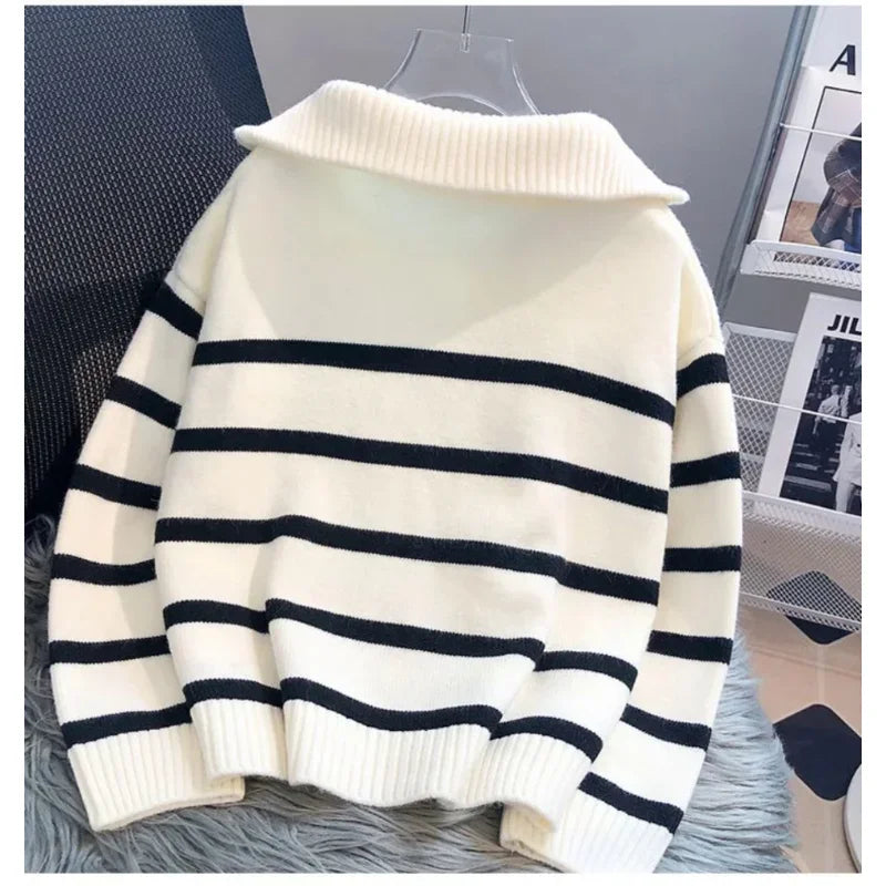 Sweater pullover women Spring and Autumn underwear 2024 New zipper stripe underlay short style popular premium sweater female