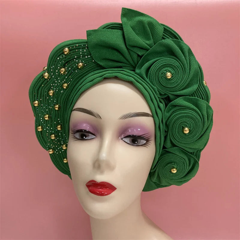 Nigerian gel headgear, with stone bead, already made auto, turban, afro aso ebi gel aso oke, wide brim headgear 7L111802