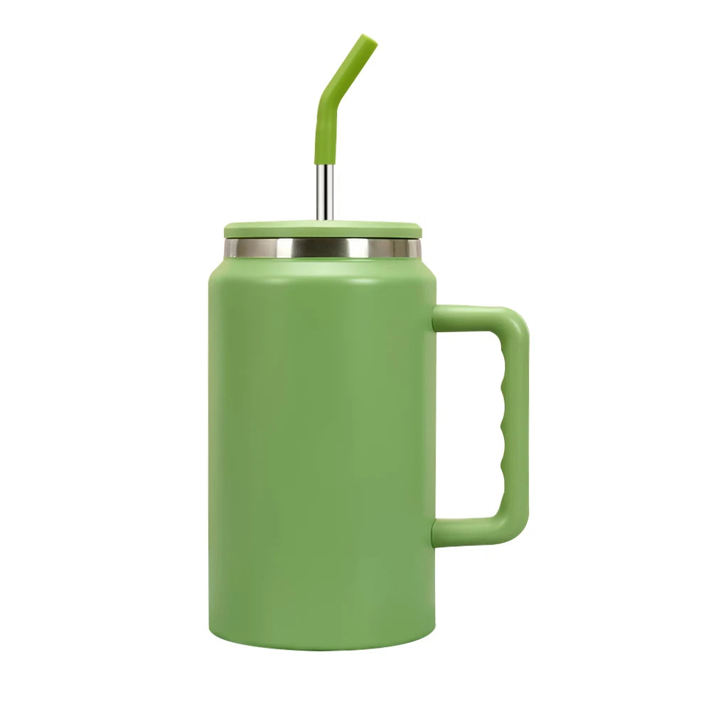1500ML Thermos Bottle Stainless Steel Tumbler Vacuum Insulated Coffee Cup With Handle and Straw Leak proof Travel Coffee Mug