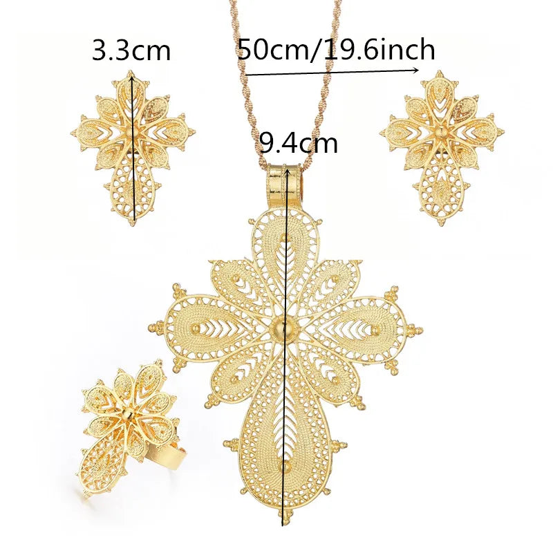 Ethiopian Necklace Earrings Ring African Bridal Jewellery Sets Habesha Eritrea Wedding Coin Jewelry