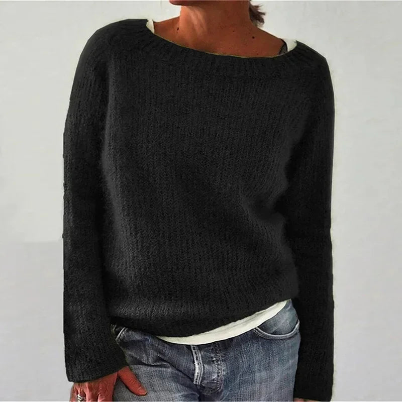 2025 Spring Knitting Oversize Women's Sweater Black O-neck Long Sleeve Loose Warm Sweaters Female Trendy Casual Ladies Clothes