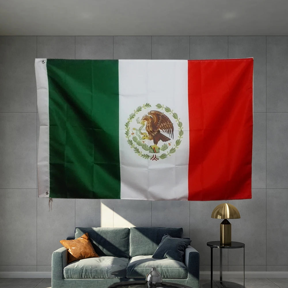 MEXICO National Flag  Country Banner  Periods Graphic Custom Printed Polyester Shaft Cover Brass Grommet