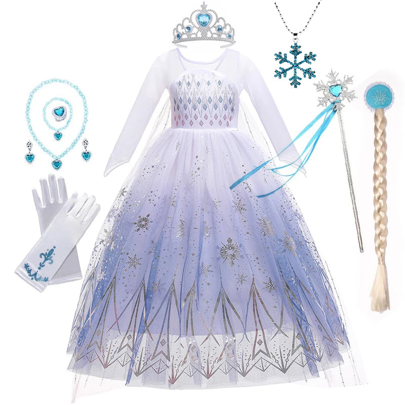 Disney Kid Girls Cosplay Frozen Elsa Mesh Costumes Snow Queen Elsa Princess Long Dress Halloween Party Carnival Clothes Vestido