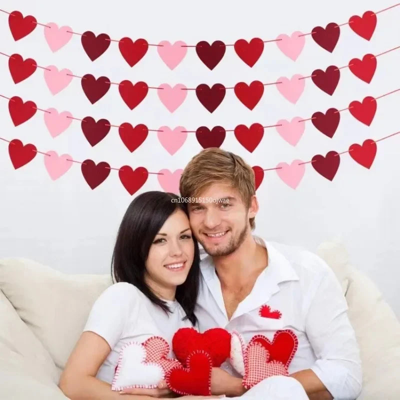 Valentine Hanging Banner Garland Bunting Red Love Heart Paper Banner Door Hanging Ornament Wedding Birthday Party Decoration
