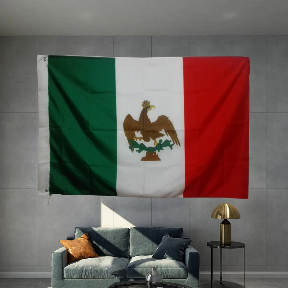 MEXICO National Flag  Country Banner  Periods Graphic Custom Printed Polyester Shaft Cover Brass Grommet