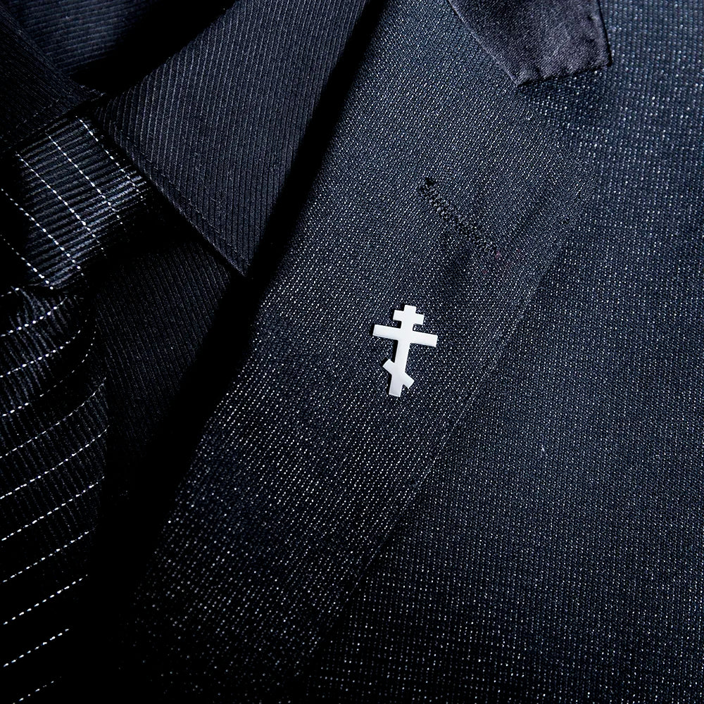 Orthodox Cross Brooch for Men Stainless Steel Pins Jewelry Jesus Faith Suit Badge Wedding Accessories