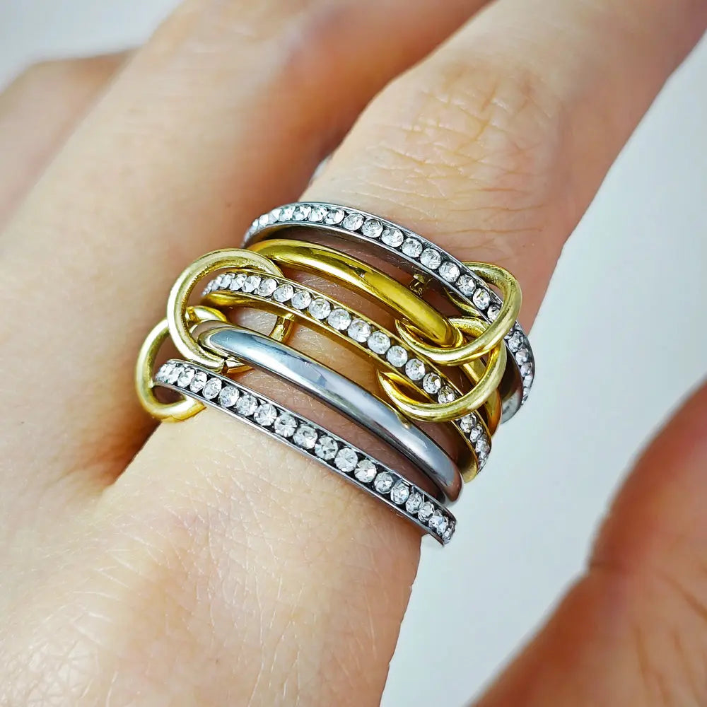 Five-Piece Set Stackable Rings Stainless Steel Two-color Design Bling Zircon Spinelli Kilcollin Ring Jewerly Gifts For Women