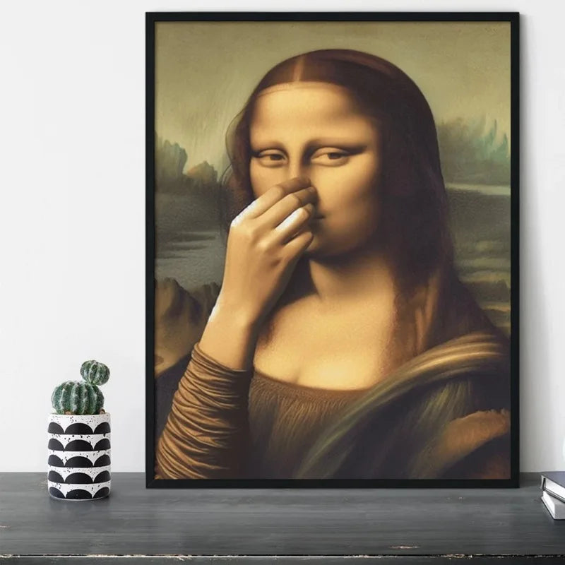 Mona Lisa Bathroom Wall Art Decor Covering Her Nose,Vintage Poster Print Toilet Funny Funny Canvas Painting Wall Home Decor Art