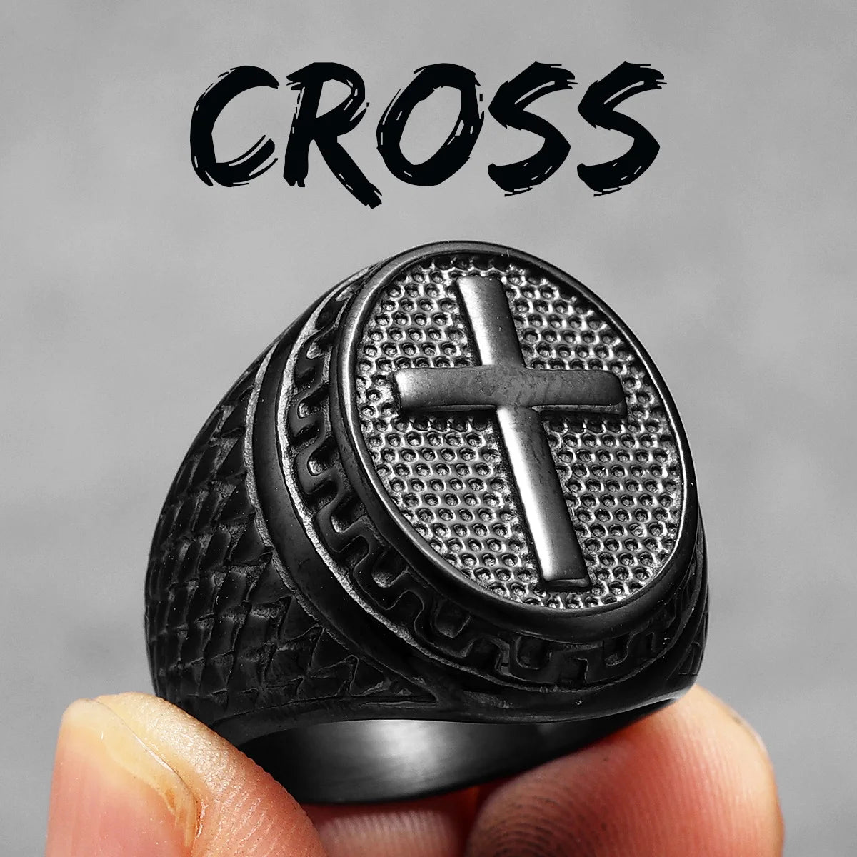 Christian Cross Black Religon Men Rings Stainless Steel Punk Cool Stuff Fashion Accessories Jewelry For Women Gift Wholesale