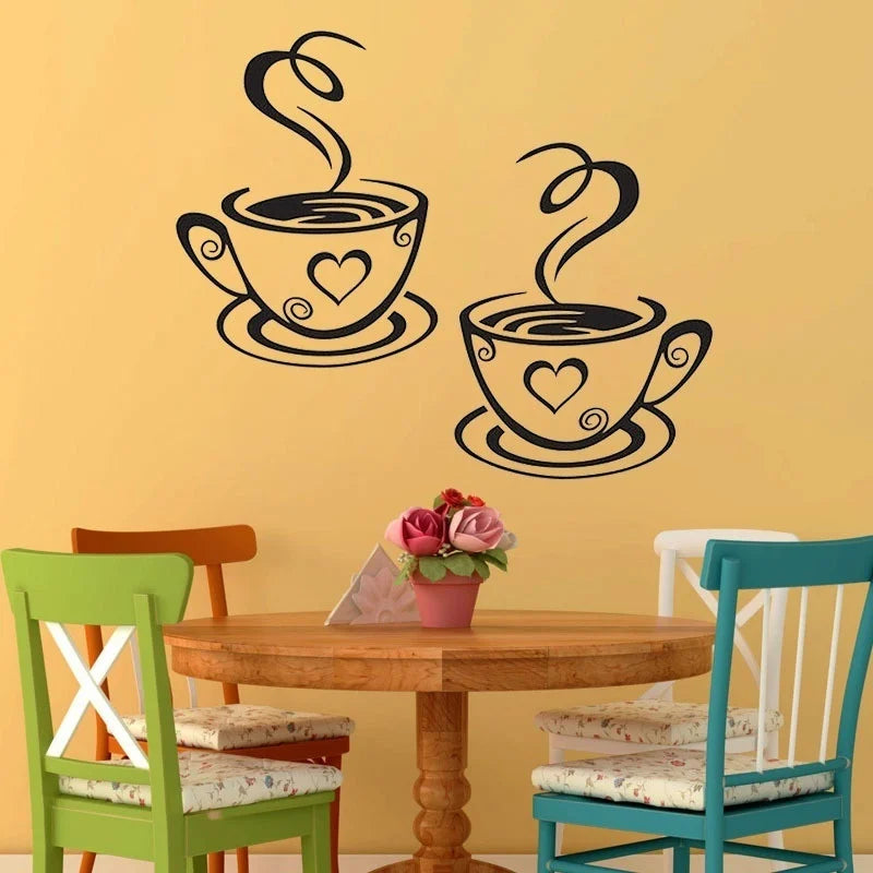 Mural Beautiful Design Decal Kitchen Restaurant Cafe Tea Wall Stickers Art Vinyl Coffee Cups Stickers  Decor (Size: One Size)