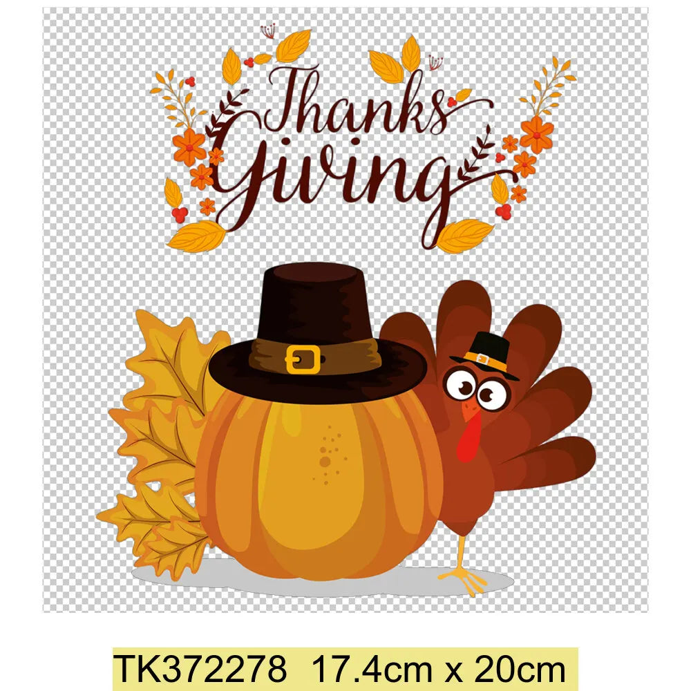 Retro Printing Thanksgiving Iron on Transfers Patches Pumpkin Autumn Heat Transfer Stickers for Clothes Heat Transfers Patches