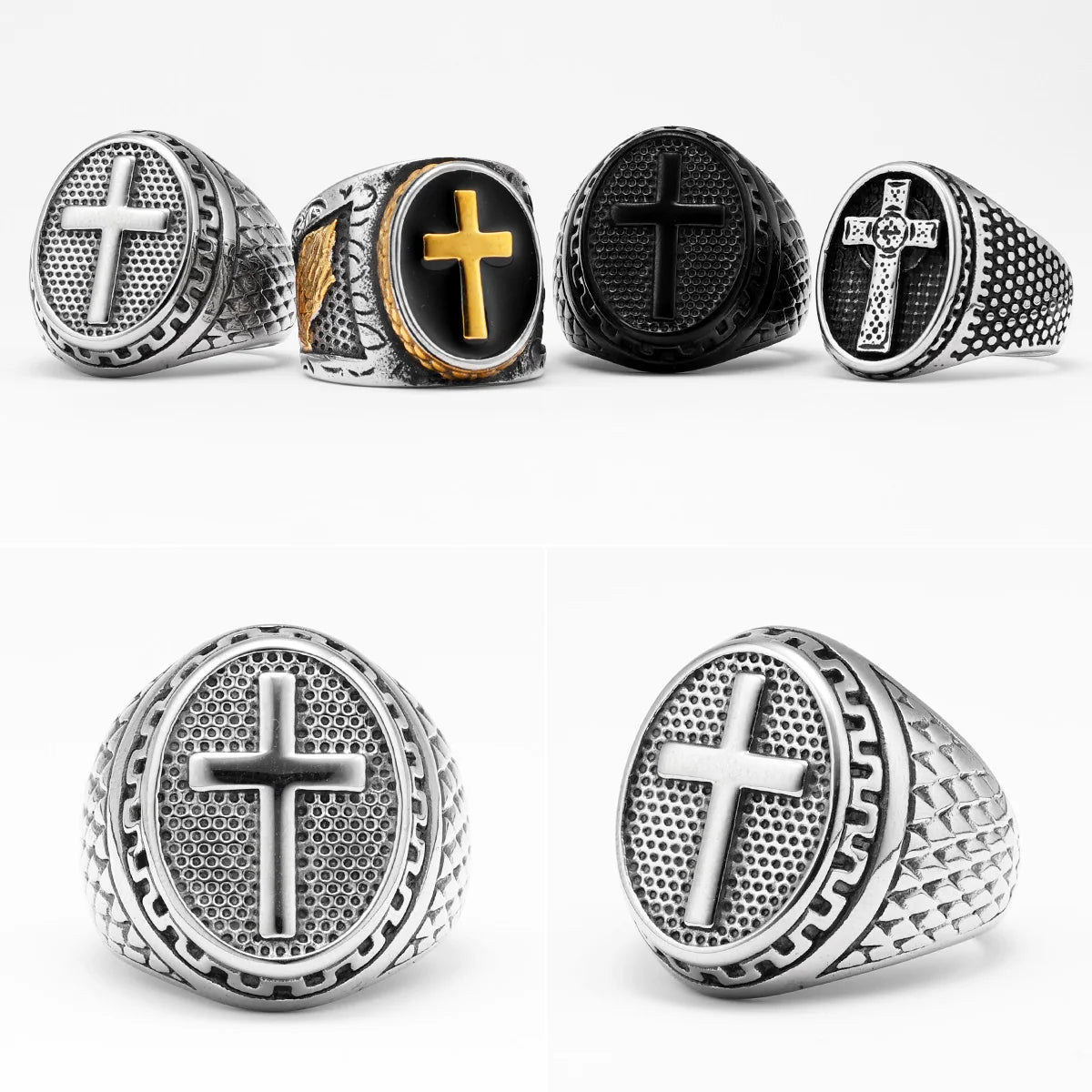 Christian Cross Black Religon Men Rings Stainless Steel Punk Cool Stuff Fashion Accessories Jewelry For Women Gift Wholesale