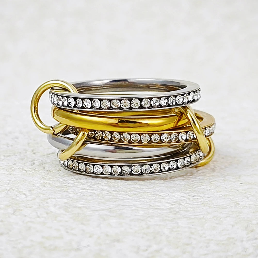 Five-Piece Set Stackable Rings Stainless Steel Two-color Design Bling Zircon Spinelli Kilcollin Ring Jewerly Gifts For Women