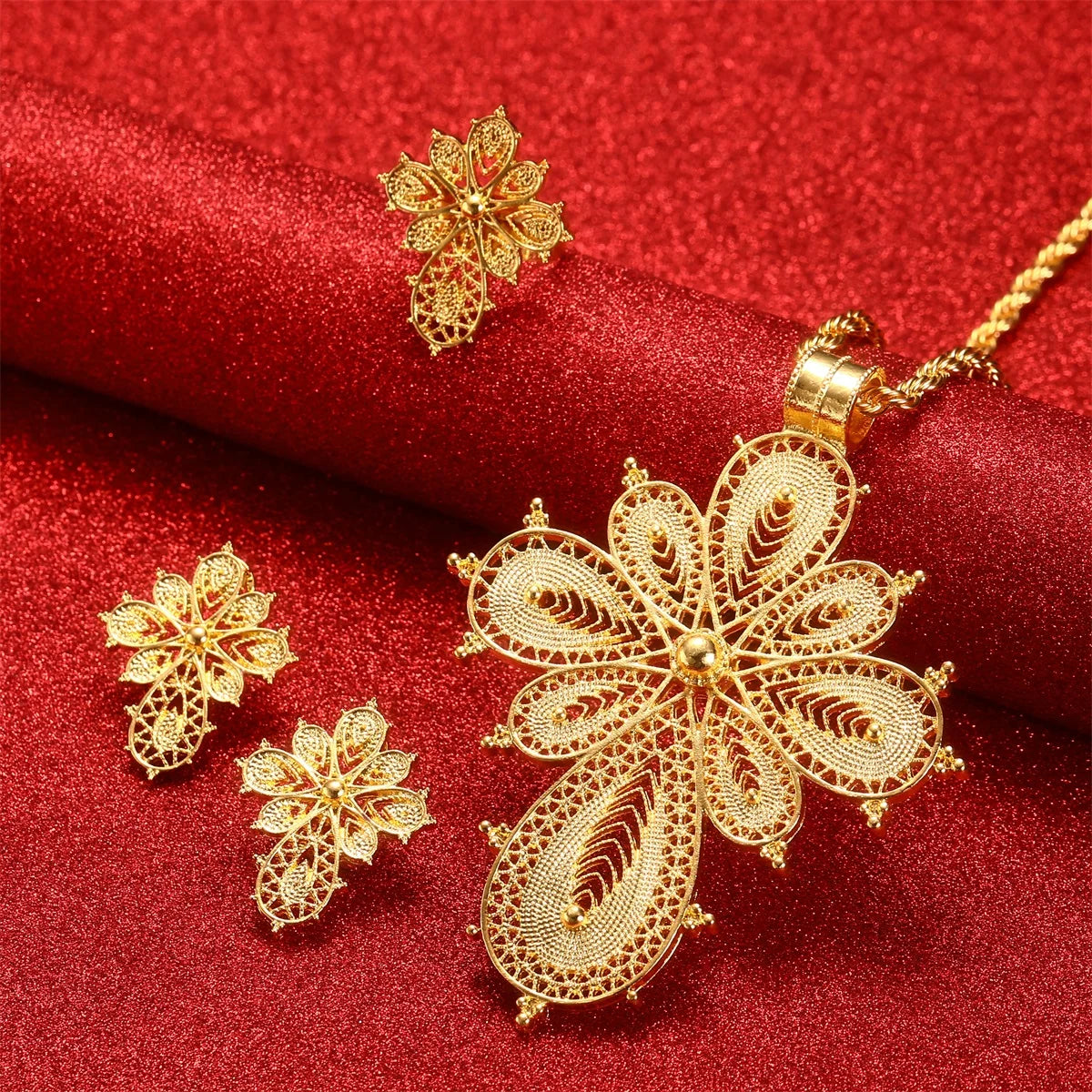 Ethiopian Necklace Earrings Ring African Bridal Jewellery Sets Habesha Eritrea Wedding Coin Jewelry