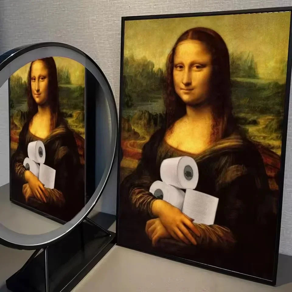 Mona Lisa Bathroom Wall Art Decor Covering Her Nose,Vintage Poster Print Toilet Funny Funny Canvas Painting Wall Home Decor Art
