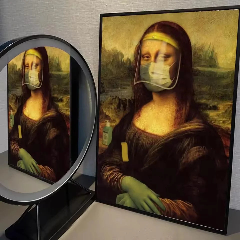 Mona Lisa Bathroom Wall Art Decor Covering Her Nose,Vintage Poster Print Toilet Funny Funny Canvas Painting Wall Home Decor Art